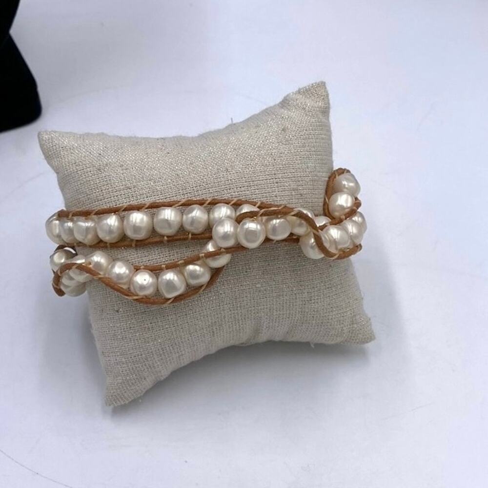 Lucky Brand Leather Weaved White Pearl Wrap Bracelet‎ or Necklace